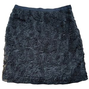 Cato Women's Size 10 Black Floral Rosette Mini Skirt Textured Lined flirty